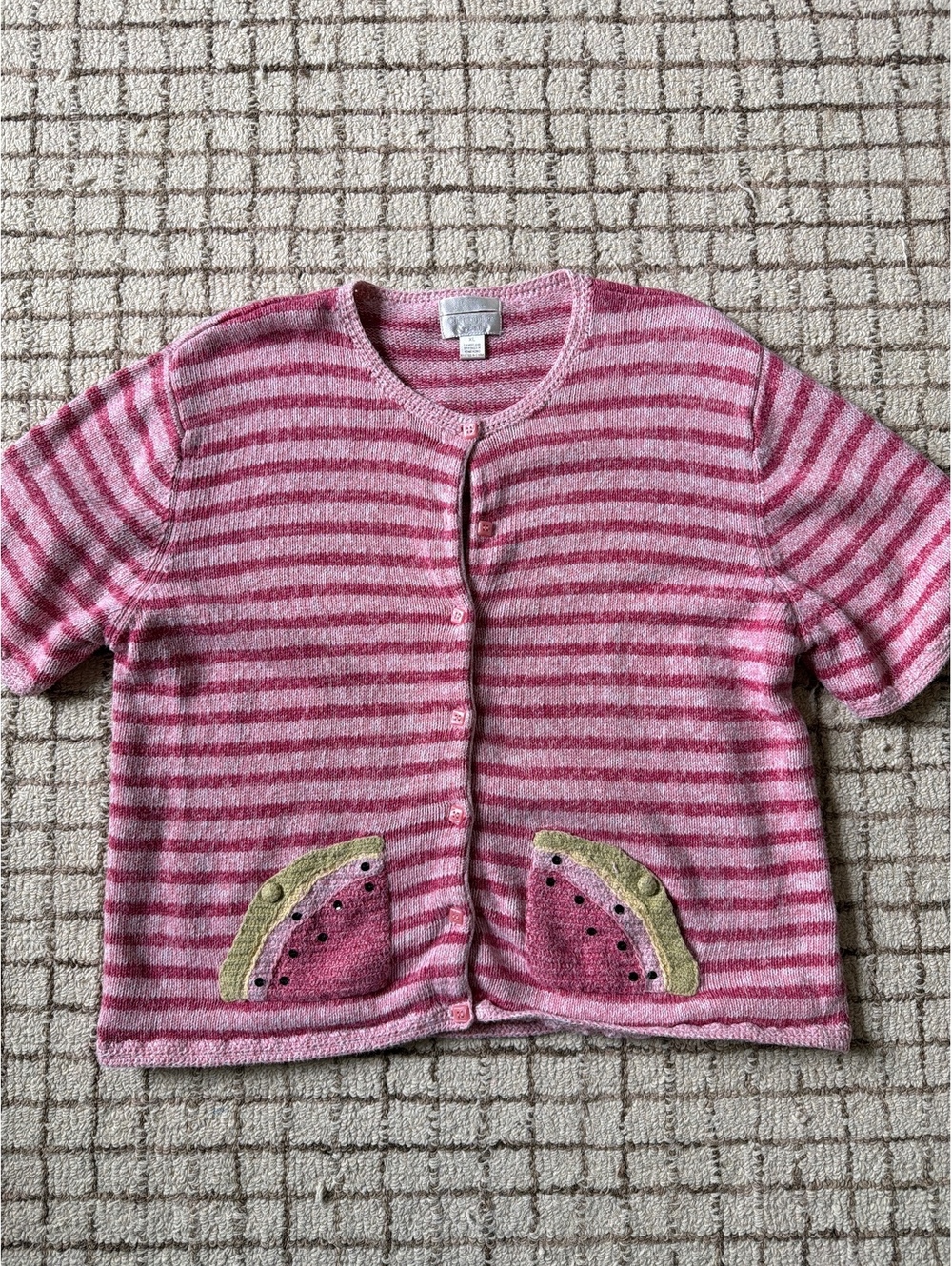 Vintage women’s watermelon striped short sleeve cardigan sweater grandmacore
